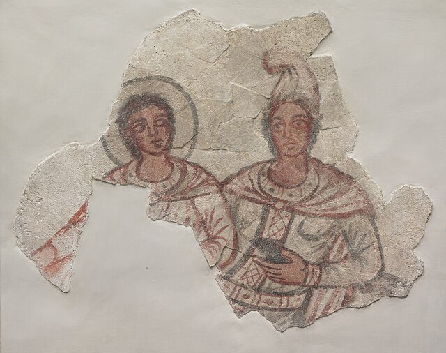 Sol (links) en Mithras (rechts) op een fresco uit een mithraeum in Dura-Europos